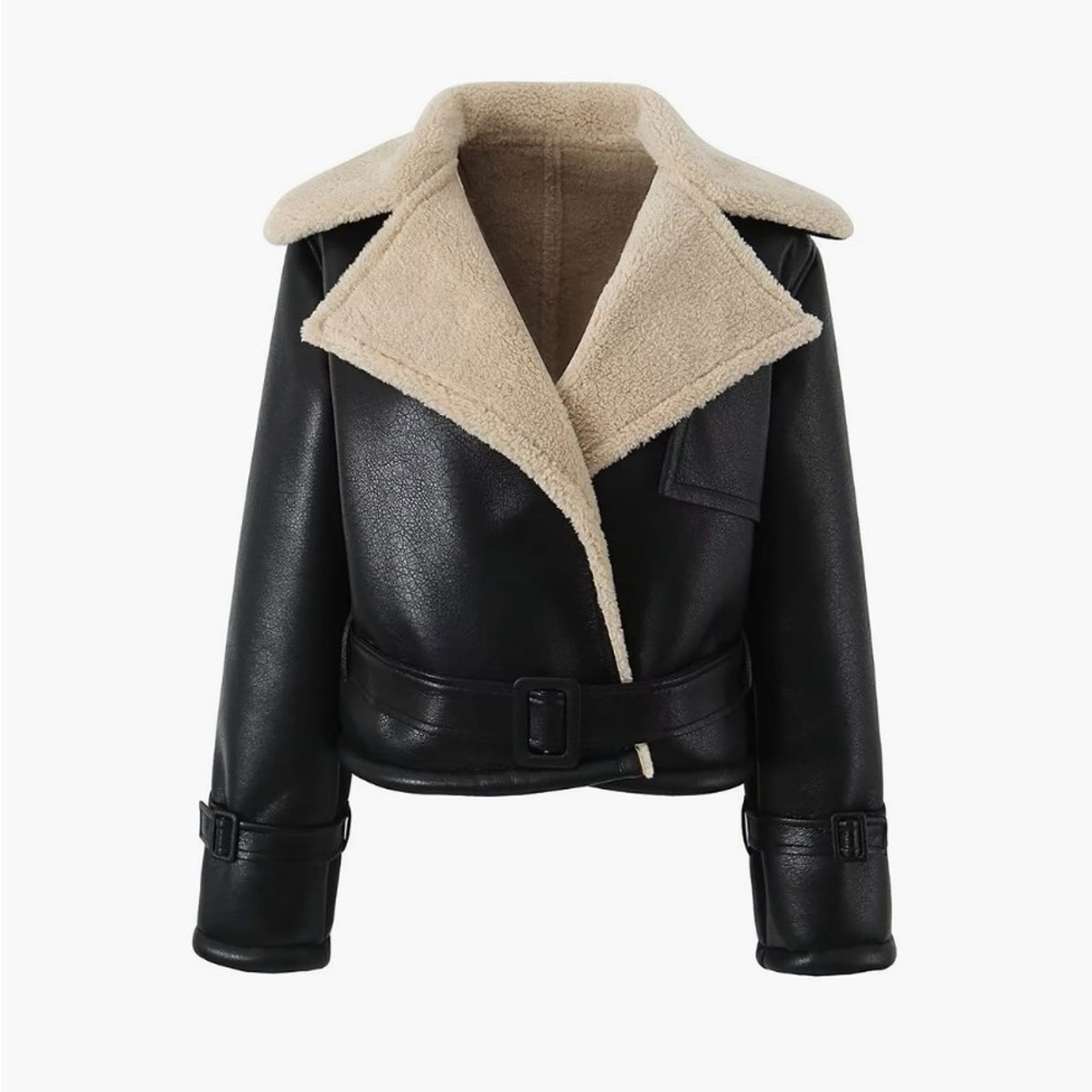 Commense Too Blessed Sherpa Lined Shearling Faux Leather Flight Jacket - Picture 7 of 7
